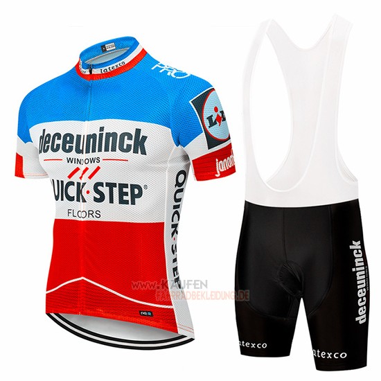 Deceuninck Quick Step Kurzarmtrikot 2019 und Kurze Tragerhose Blau Wei Rot